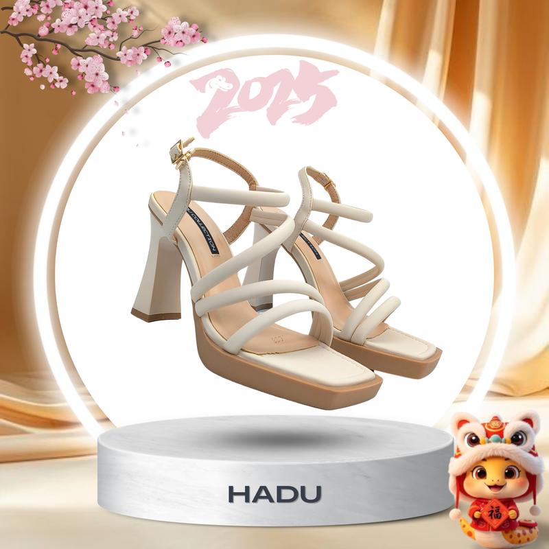 Giày Cao Gót Đế Vuông 9P Đúp Trước 2P Dây Chéo HADU M963 Da PU Cao Cấp Đế TPR Chống Trơn BH 24T Sandal Nữ Quai Hậu Cao Su DéP Shoes Jean