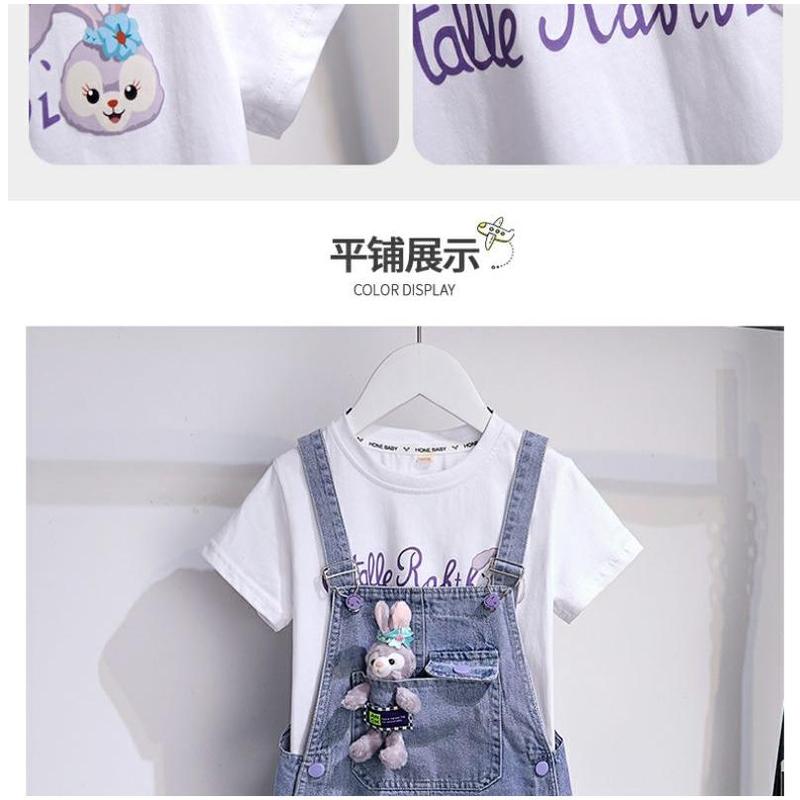 Bộ Váy Denim Cho Em Bé Cho Bé Gái, Hàng Mới Về Mùa Hè 2024, Dành Cho Trẻ Em Trung Bình Và Lớn, Áo Ngắn Tay Hoạt Hình Yang Pai, Váy StellaLou 6
