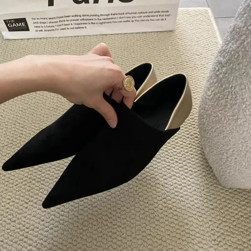 Giày Bệt Nữ, Mũi Nhọn, Giày Lười, Nông, Màu Be Và Đen, Chất Liệu PU / Da, Thời Trang, Gót Thấp, Thiết Kế Kim Loại Phẳng, Giày Cao Gót Dự Tiệc Thường Ngày Có Cỡ 35-39 Đế Cao 7