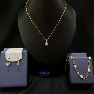 Gelang Rantai Mata 4 Aura dan Kalung Permata Putih Leticia dan Anting Desi Putih Eloise Elegan Modern Loxla