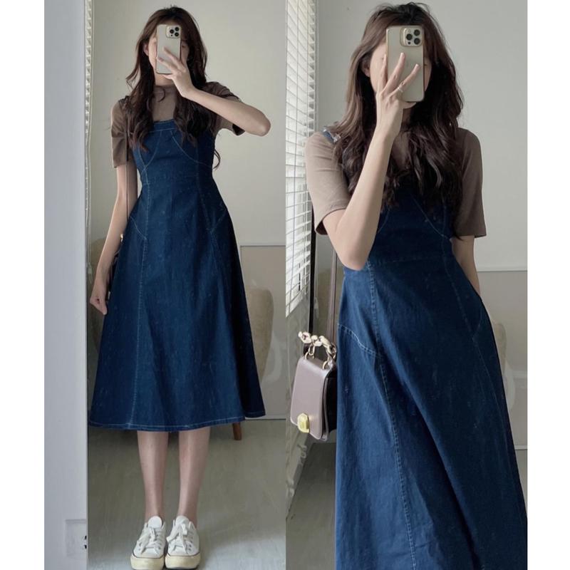 Váy Yếm JEAN Dáng Dài Chữ A Phong Cách Ulzzang, Váy Yếm Bò 2 Dây Demin Lưng Chun Kozoda D96 Nữ Dress