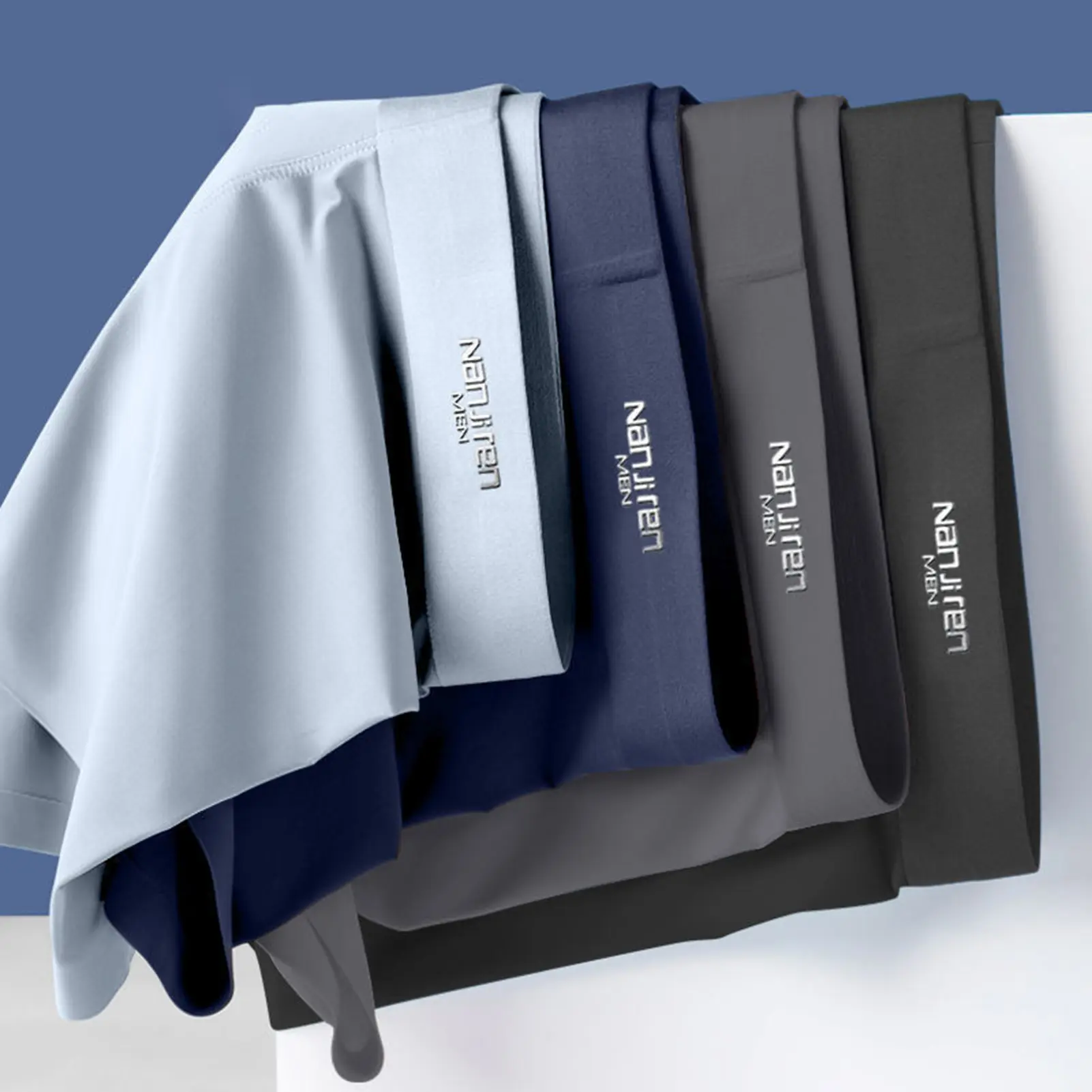 [SREF]4 Pcs Men Boxers Set Breathable Soft Fabric Solid Color Underwear Set Ice Silk Cooling Casual Mid Waist Anti-septic Underpants Set for Daily Wear