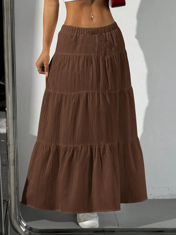 Women's Plain Ruffle Trim Skirt, Casual Fashion Long Skirt for Daily Wear, Ladies Bottoms for All Seasons, Womenswear 5