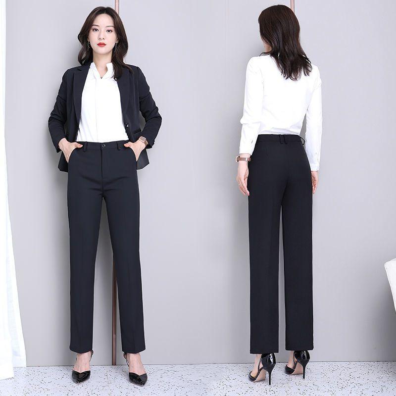 Quần Dài Trang Trọng, Màu Đen, Dành Cho Nữ, Mùa Xuân Và Mùa Thu, Quần Công Sở Chuyên Nghiệp, Ống Dáng Ôm, Cạp Cao, Dáng Rộng Vừa Vặn, Thắt Nơ Mắt Cá Chân, Quần Phù Hợp, 2024 5