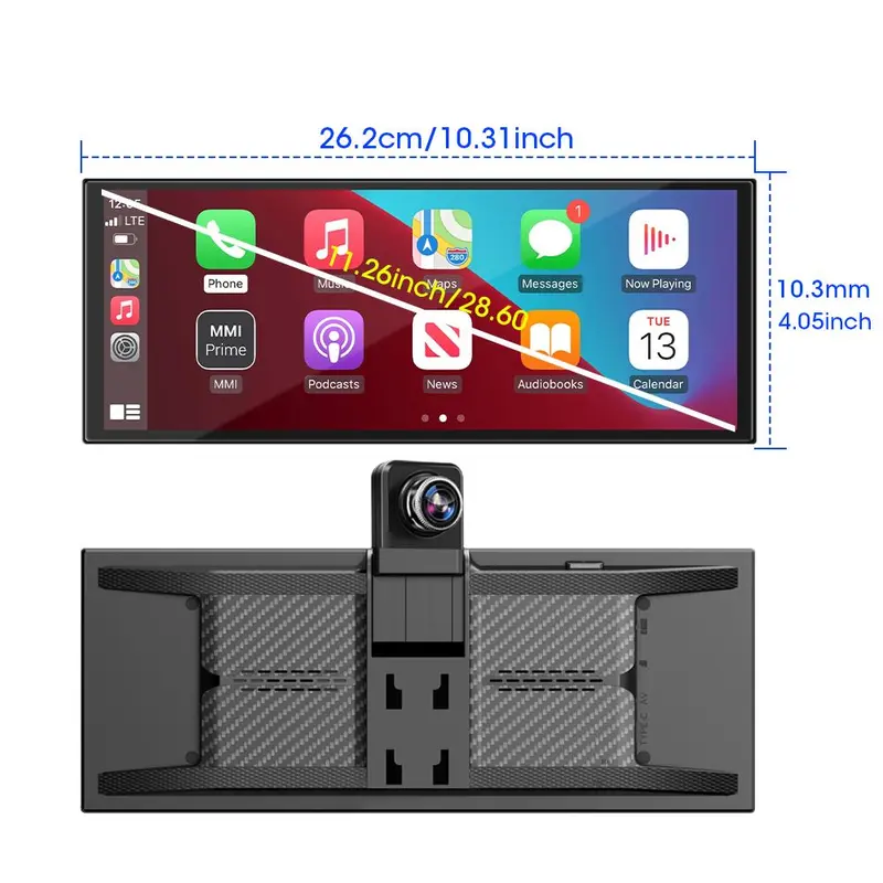 11.26 Inch Wireless Car Play Screen, Car Video Player with 4K 360° Rotatable Dashcam, Car Audio Receiver with BT, AUX, FM, Automotive, Car Camera 1