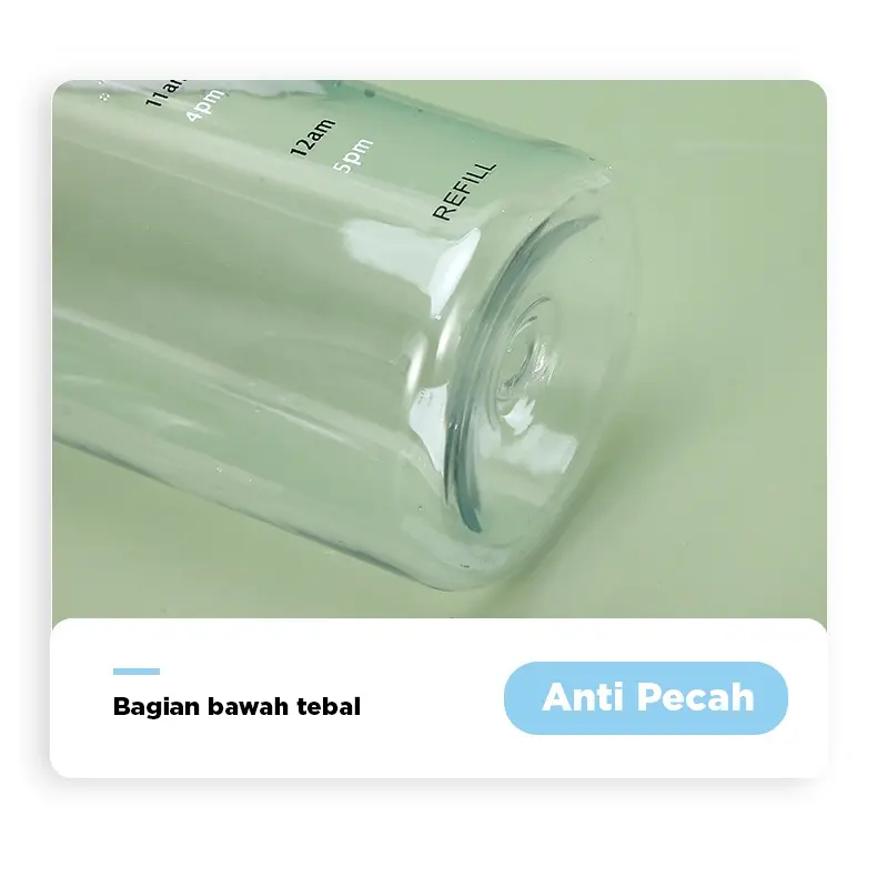 Tumbler Botol minum anti bocor / botol transparan / Tumbler olahraga / botol portable dengan panduan jam Air tupperware cute Cangkir Minuman Plastik Bottles Kitchenware Silicon Water 6
