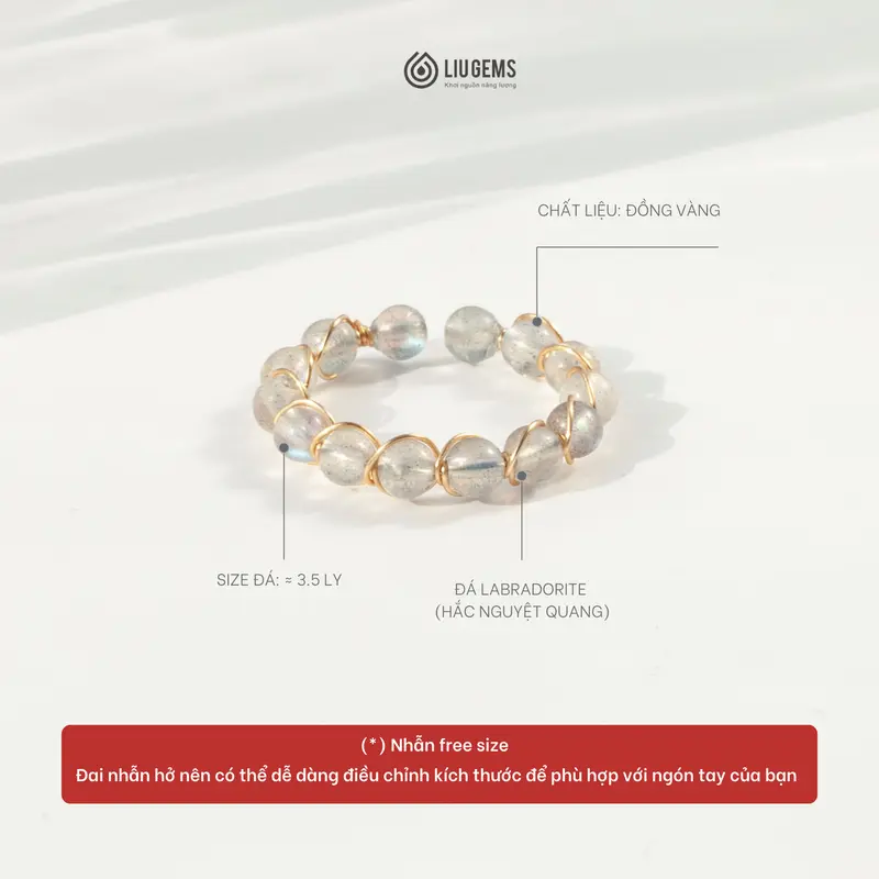 Nhẫn Đính Đá Tourmaline, Labradorite Tự Nhiên Liugems Unisex Đai Hở Đồng Tinh Tế Mang Nhiều Năng Lượng ND01 (Mua một, tặng một hộp đựng trang sức miễn phí) 3