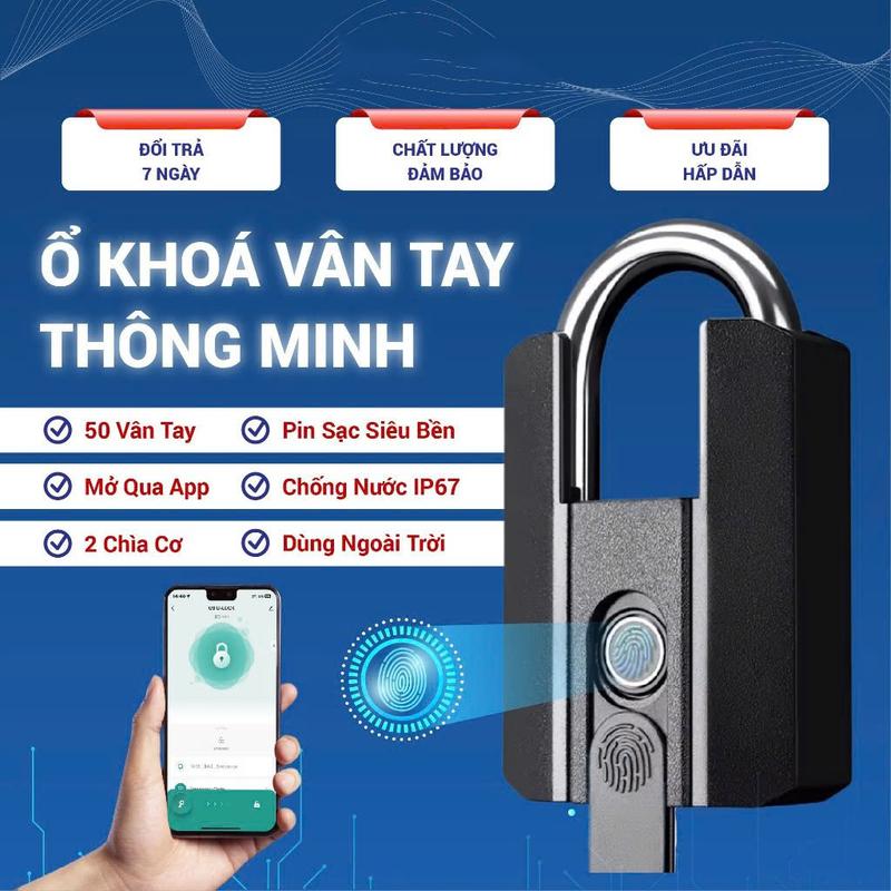 Ổ Khóa Vân Tay Thông Minh Mở Khóa Bằng Vân Tay, Điều khiển Điện Thoại, Chìa Cơ Dự Phòng, Cỡ Lớn, Chống Cắt, Chống Nước