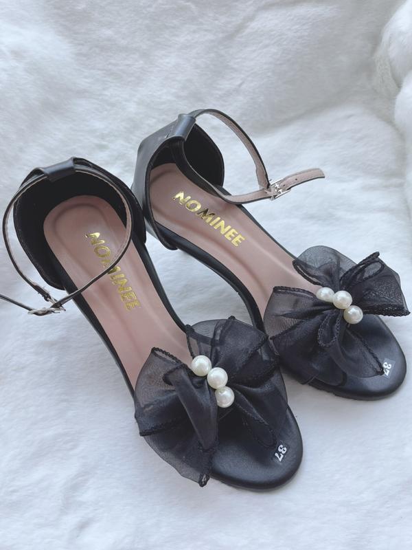 Giày sandal cao gót nơ kết ngọc trai tiểu thư 8p siêu xinh Nhung DéP 4
