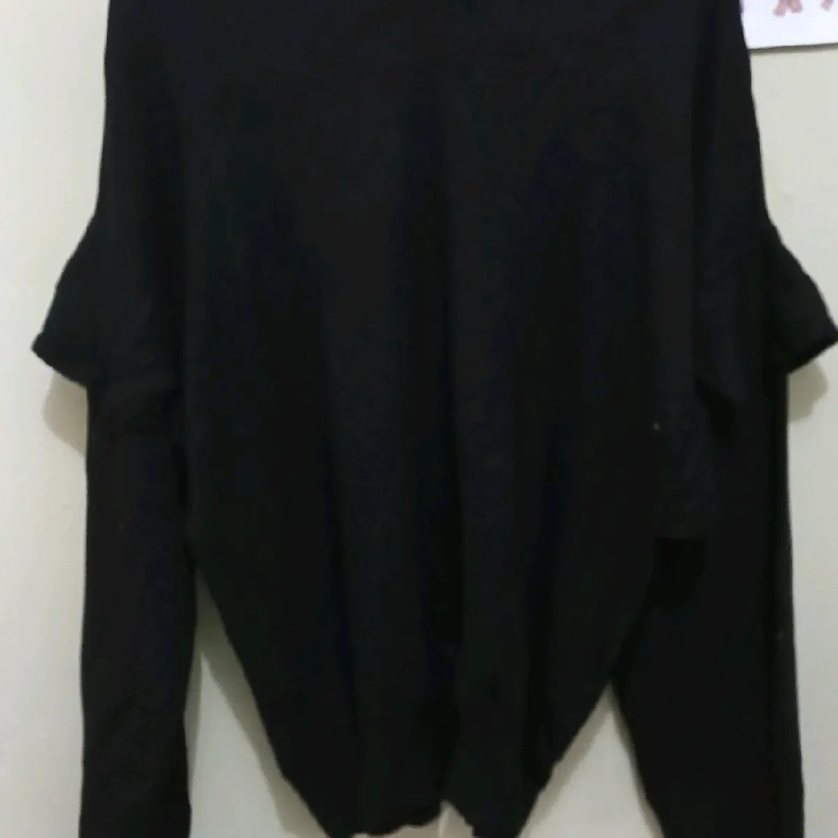 atasan rafel hitam V-Neck Crew Neck Santai Hitam