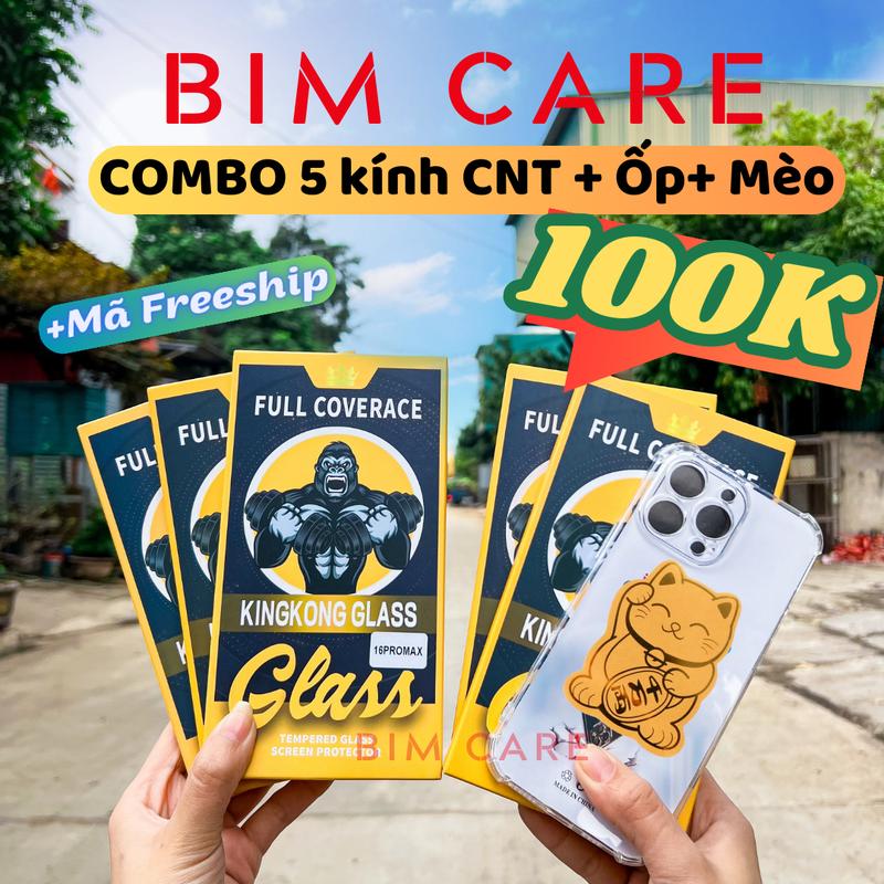 (CHỐNG NHÌN TRỘM)3 COMBO 5 Kính cường lực Kingkong Glass CHỐNG NHÌN TRỘM, có khung tự dán tại nhà, TẶNG kèm 1 ốp trong chống sốc + 1 Mèo tài may mắn kem phone phụ kiện - BIMCARE