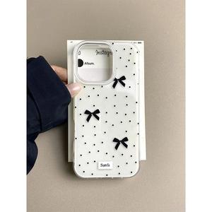 imd Polka Dot Bowknot Suitable for iPhone 16/15/14 Pro Phone Case Shockproof Apple 14 Plus Large