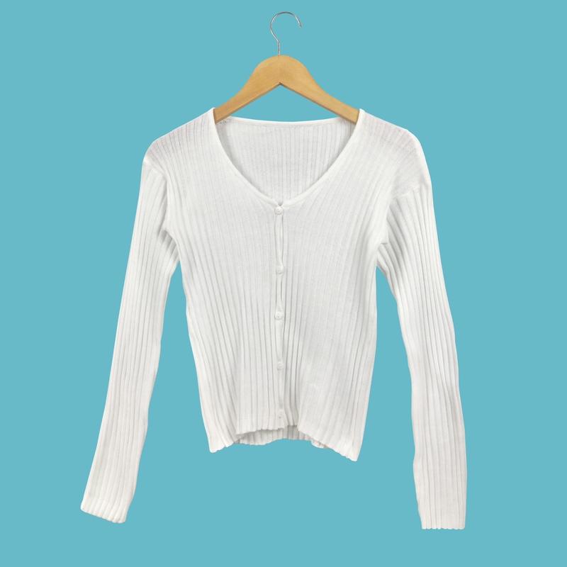 Cardigan Rajut Crop Top Long Sleeve Kancing Baju Wanita Knitwear Tangan Panjang Sweater Atasan Lembut 5