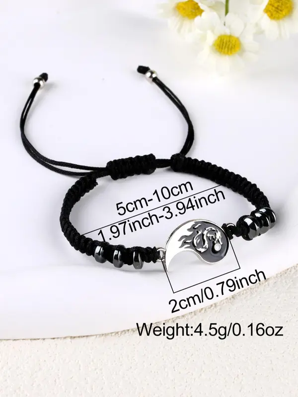 Yinyang Charm Braided Bracelet, Beaded Decor Pull Adjustable Bracelet, Unisex Jewelry for Party, Daily Clothing Decor, Trendy & Exquisite Jewelry for Birthday Gift, Gifts for Wife 1