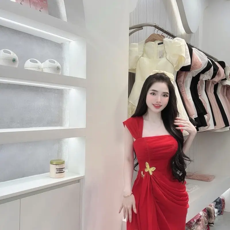 đầm thiết kế vạt xéo nhúm bèo em nơ bướm 5