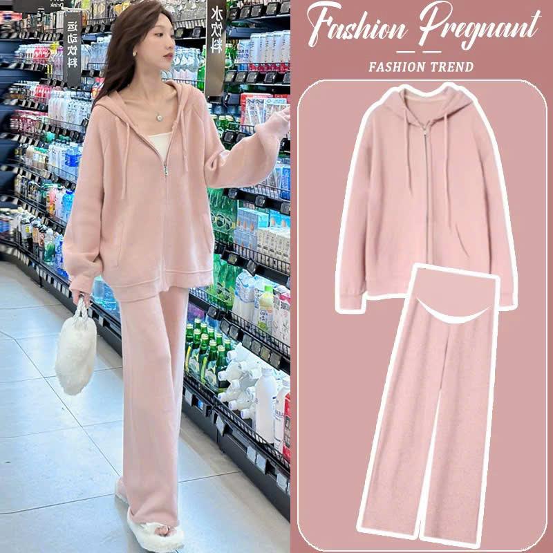  Set bộ cho mẹ bầu set thu đông phong cách basic quần có chun điều chỉnh Váy Bầu Đầm Bầu Len Voi Váy Bầu Đầm Bầu Women Nữ Dress 