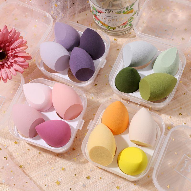 Hộp 4 mút trang điểm tông màu Pastel hình giọt nước xinh xắn mút tán kem nền make up chuyên ngiệp Besgi Beauty Cosmetic 3