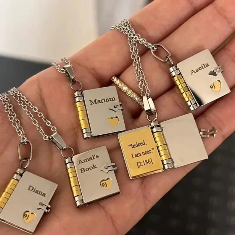 Hot Sale Couple Book Pendant Necklace Personalized DIY Heart Open and Close Book Sweater Chain Non-Fading