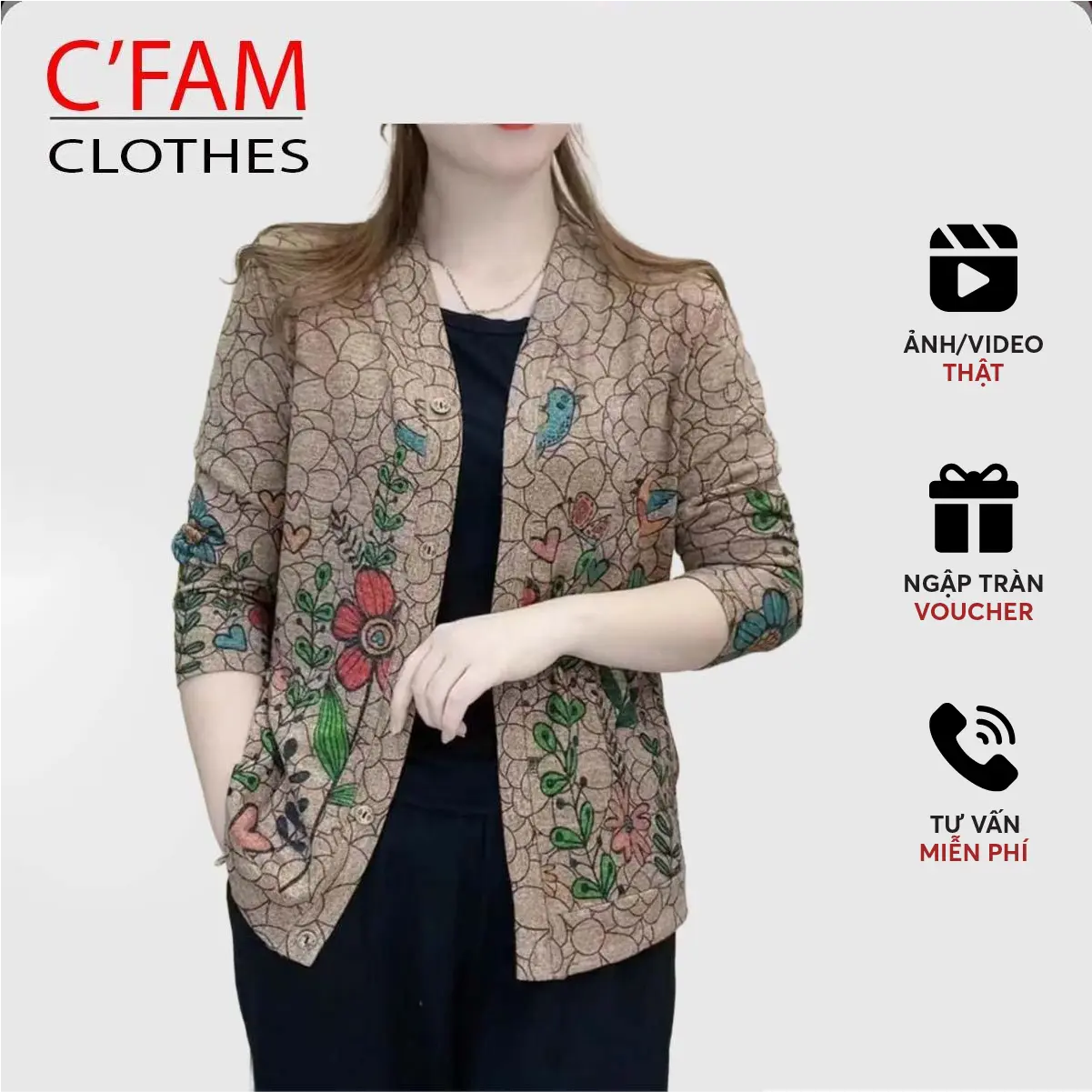 Áo nữ trung niên C'FAM áo CARDIGAN Nữ Kiểu, đủ màu đủ size, thiết kế bassic  AQ05