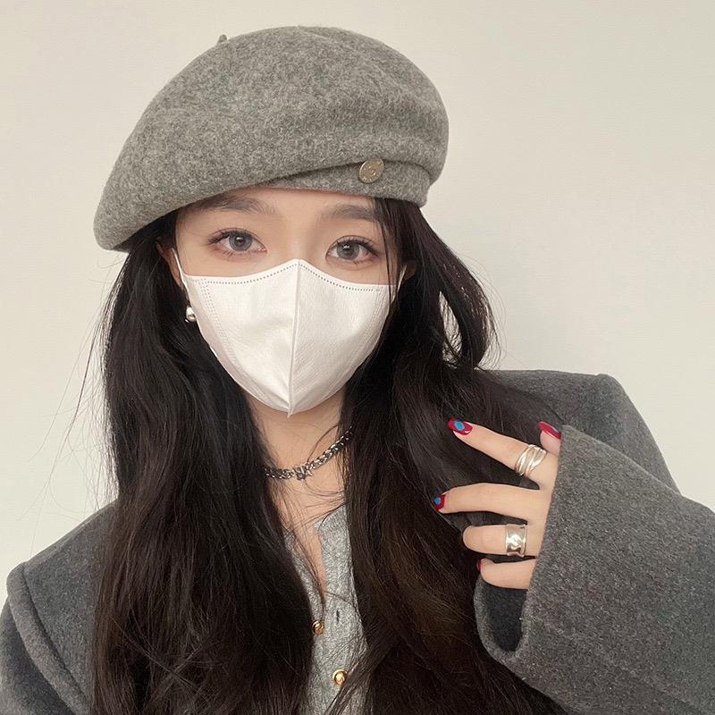  Mũ nồi beret dạ trơn tag kim loại tròn có dây điều chỉnh phong cách hàn quốc cho nữ BR10 Women Hat 