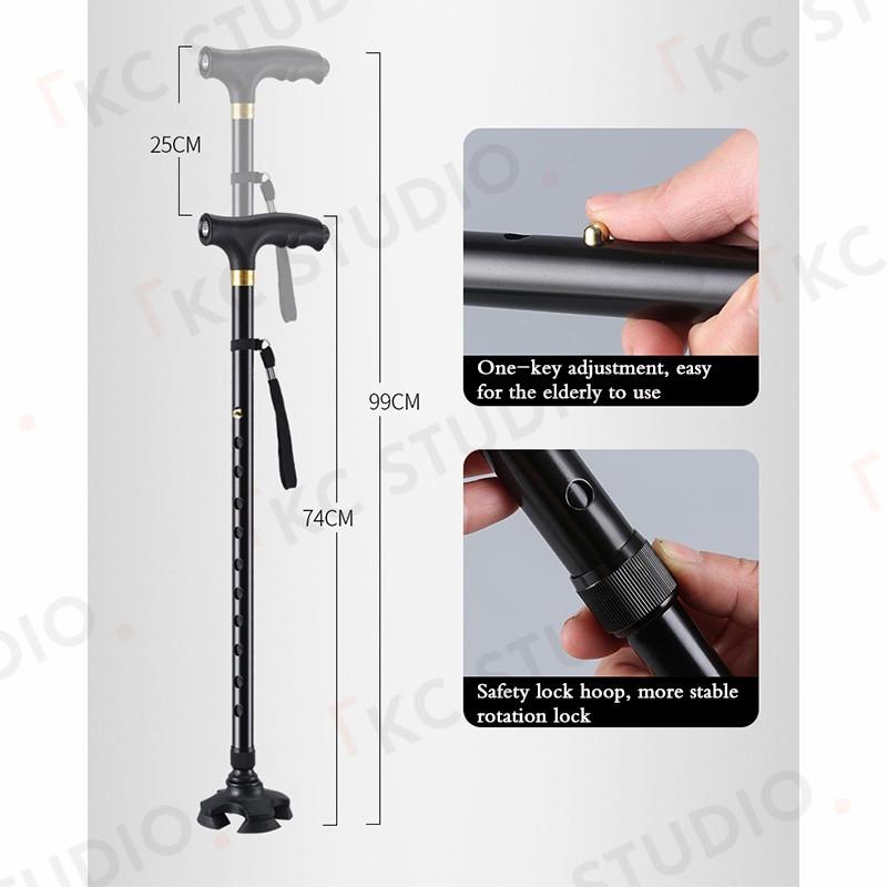 Aluminum Quad Cane Walking Cane with Led Lights Anti-skid T-handle Pole Hiking Stick for Elderly 2