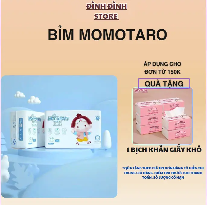 [Siêu Rẻ chỉ có tại HCM ] Tã bỉm Momotaro S112/M96/M92/L84/XL78/XXL72/XXXL70 Cho Bé