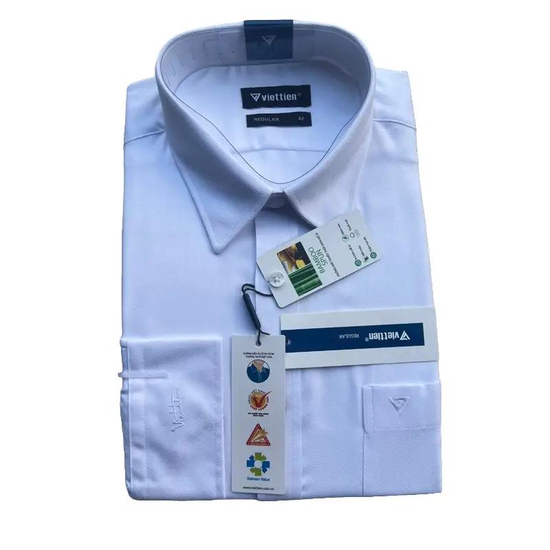 Áo Sơ Mi Nam Dài Tay Viettien trắng  vân vải  bambo