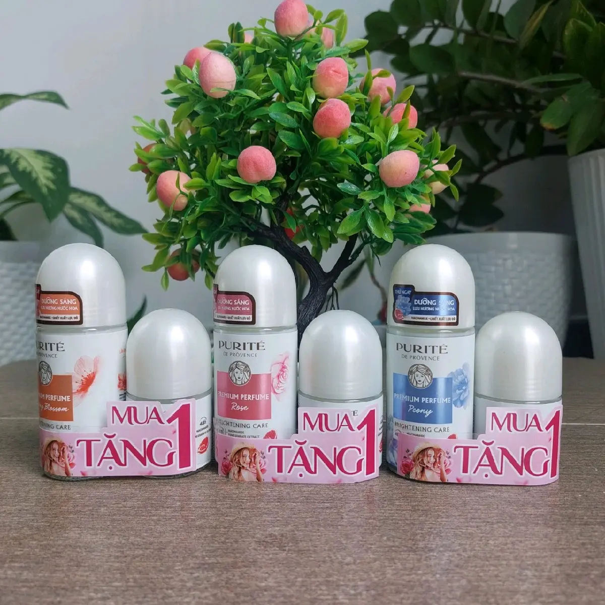 [Một Tặng Một]Lăn Khử Mùi Purite 50ml + 20ml Đào,Hồng,Mẫu Đơn(Cherry,Rosé,Peoly)