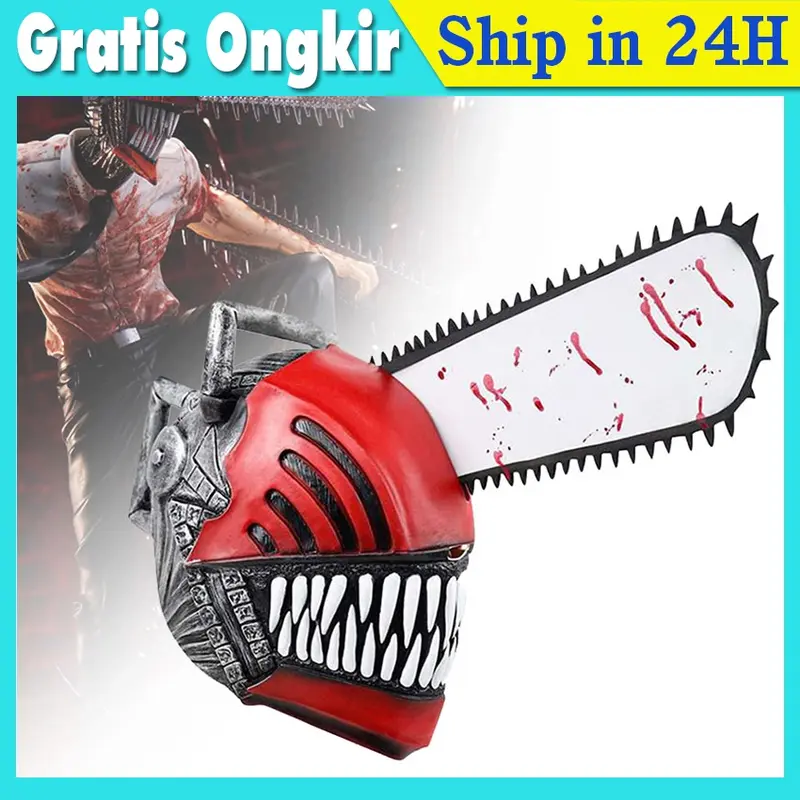 Chainsaw Man Denji Mask Cosplay Latex Masker Helm Masquerade Pesta Halloween Kostum Props 0
