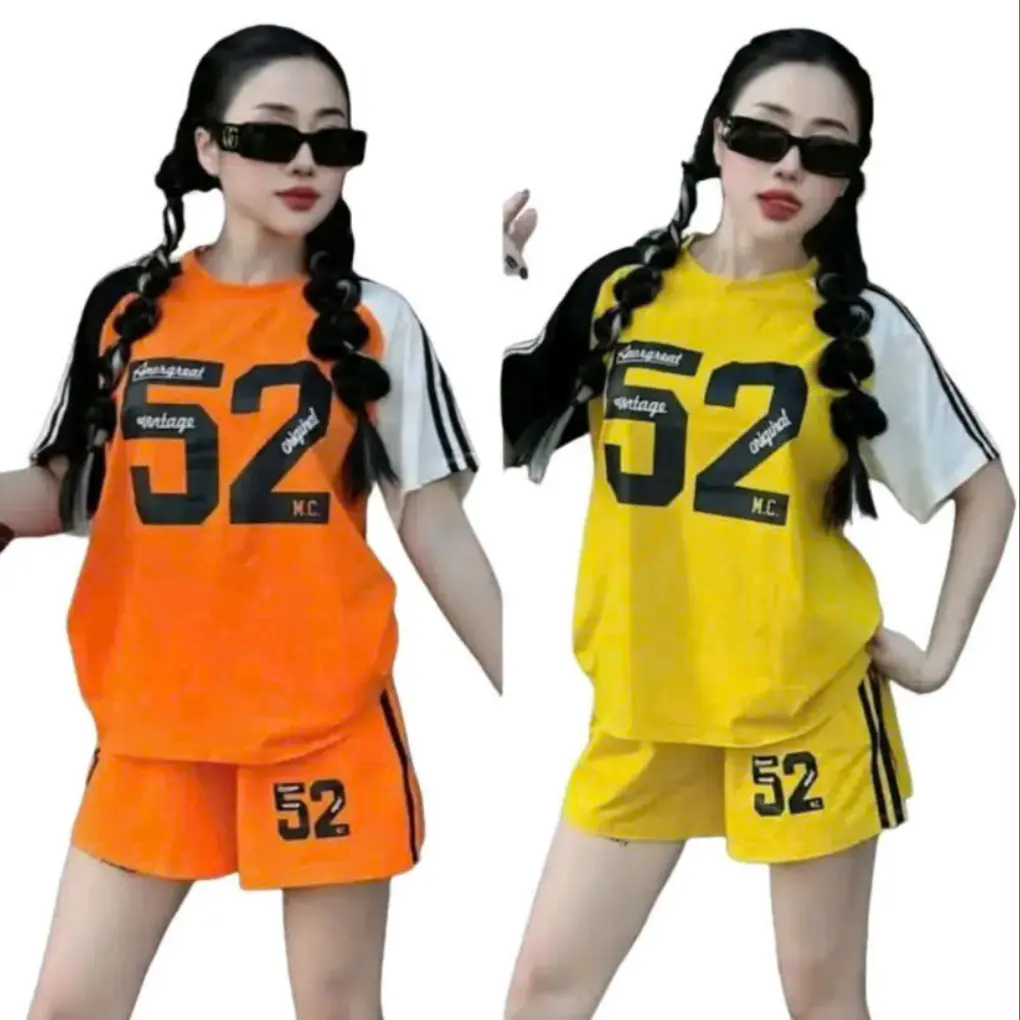 Set bộ mặc nhà nữ mùa hè chất cotton su bộ quần áo nữ phom rộng bộ ngắn quần đùi in 52