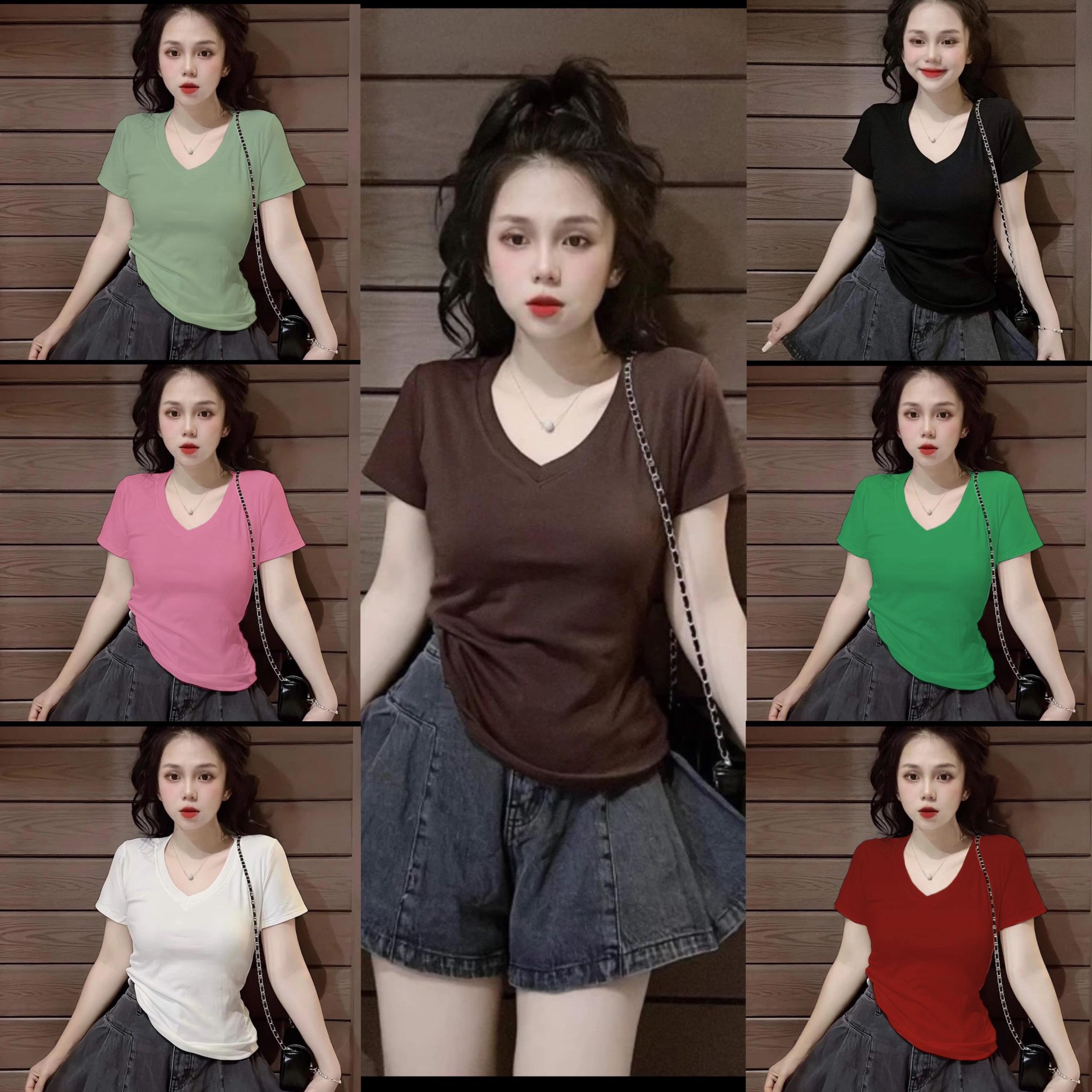 Thời Trang NữÁo Thun Cổ Tim Vải Thun Tăm  45-95Kg Có Bigsize Top Women - A.1320