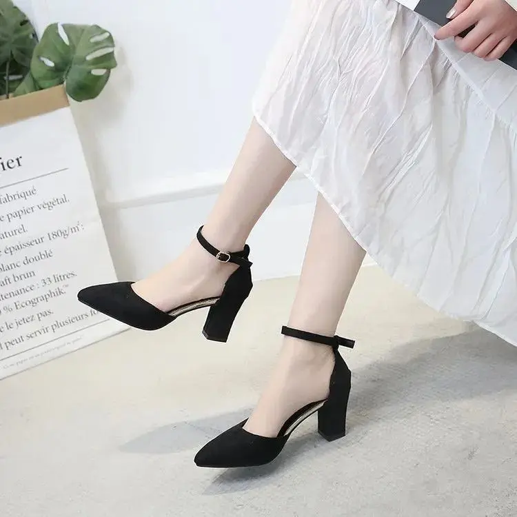 Giày Giày Cao gót Nữ, Giày Giày Cao gót Khối, Túi Phong Cách Hàn Quốc, Giày Một Lớp, Dép Mũi Nhọn Đa Năng Mùa Hè Cho Nữ