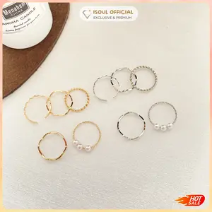 COD iSoul Cincin Mutiara Lucu Model Korean Set Perhiasan 5 PCS Wanita Kristal Warna Emas