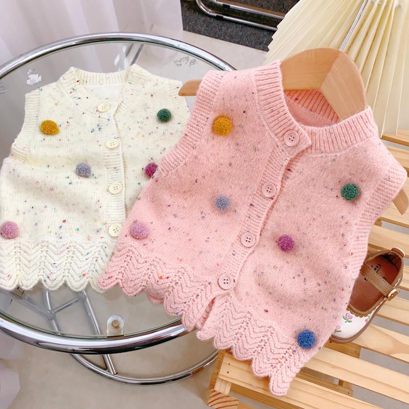 A882- Áo Gile Cho Bé Gái Chất Liệu Len Quả Bông Sắc Màu Size 9-22kg