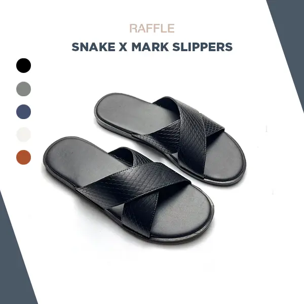 Dép Da Nam Raffle Snake x Mark Slippers - Black Vân Da Rắn Bảo Hành 1 Năm