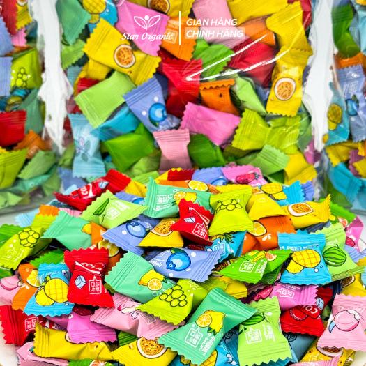  【Gói 500g và 1kg Kẹo Ngậm Trái Cây Vitamin C Mix Vị Không Đường Thơm Miệng Mát Lạnh - Ăn Vặt Star Organic Candy Snack Food kẹo ngậm 