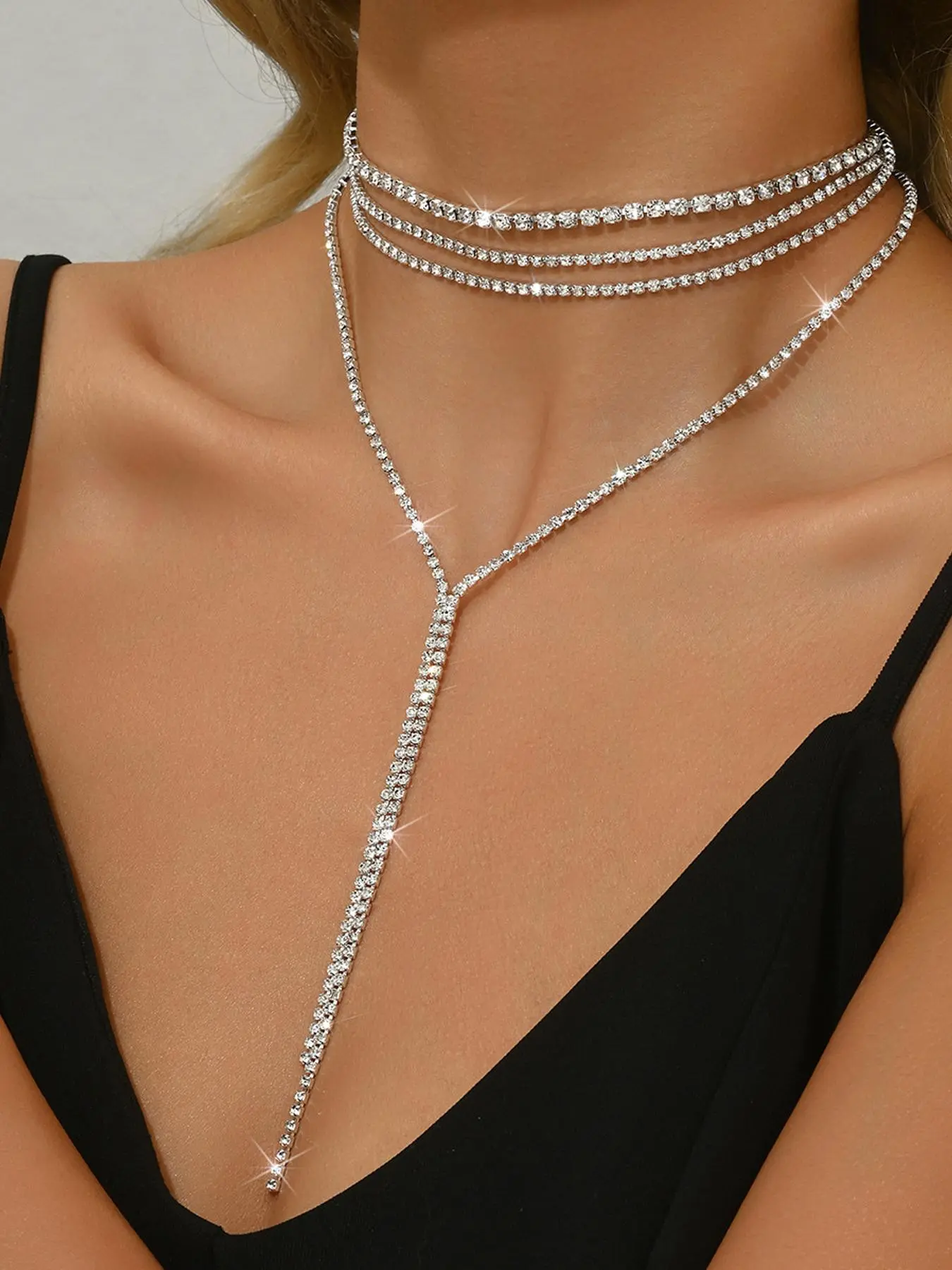 Minimalist Temperament Artificial Zircon Decor Choker, Fashionable Multi-layer Tassel Necklace for Party, Daily Decor, Trendy All-match & Exquisite Jewelry for Birthday Gift