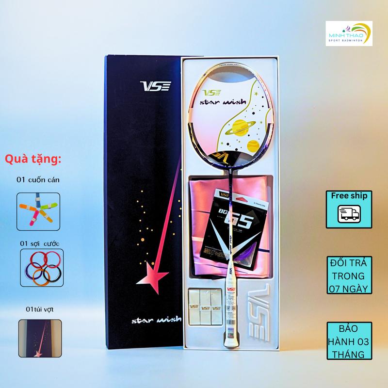 Vợt cầu lông VS star wish, fun box max 13,5kg tặng 3 cuốn cán, túi rút, cước vs 65 bảo hành 3 tháng mua được lên cước miễn phí Cán Vợt Cacbon Sport Carbon