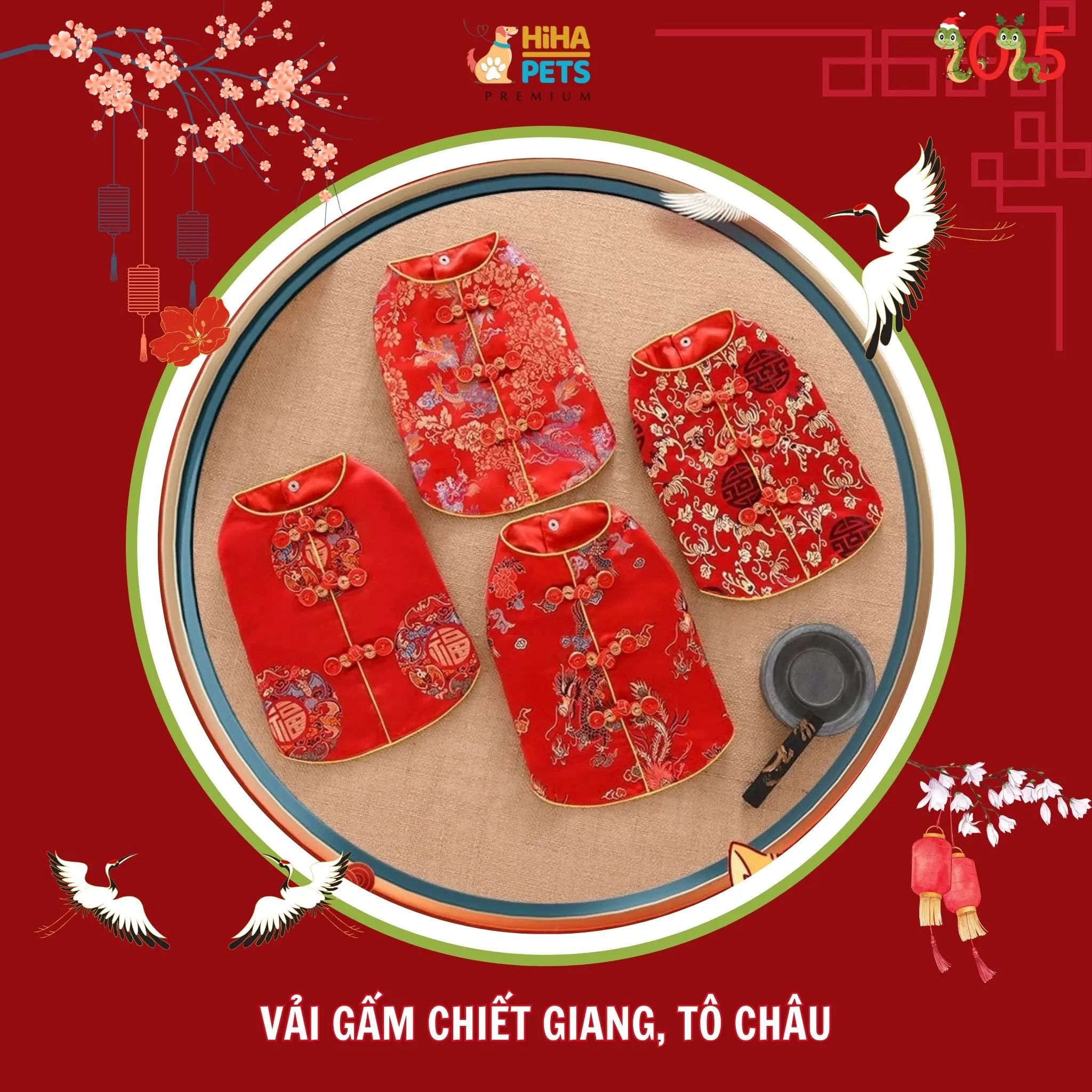 Áo Dài Cho Chó Mèo Bộ Sưu Tập Cao Vỹ Phúc 2025 Quần Áo Tết Cho Thú Cưng Thiết Kế Thời Trang Cao Cấp Hiha Pets.