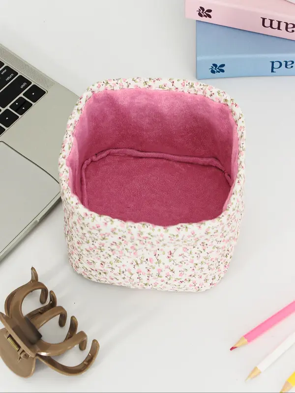 Floral Pattern Makeup Bag, Floral Quilted Makeup Bag, Makeup Organizer, Travel Bucket Bag, Beach Daily Commuter Floral Tote Bag, Girls Women Bridesmaid Birthday Gift 2