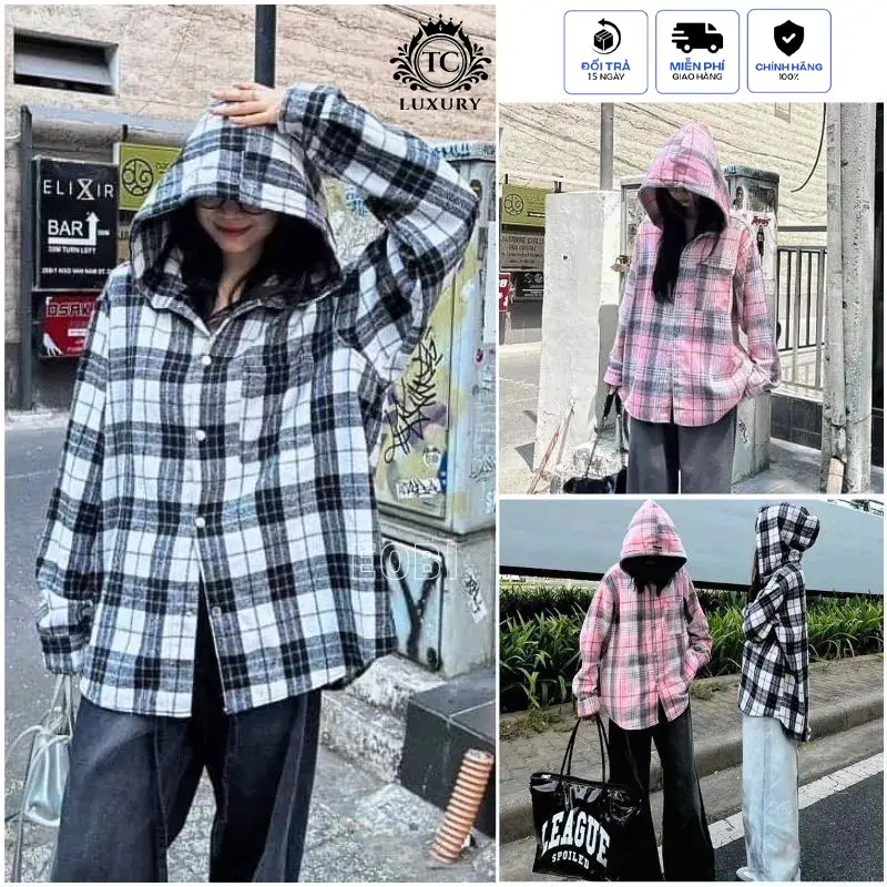 [CAO CẤP] Áo Nắng Unisex Nam Nữ Sọc Caro Có Mũ Form Rộng, Chất Vải Kẻ Dạ Dày Dặn, Chống Nắng Tốt, Kiểu Dáng Thời Trang, Cá Tính, Áo Flannel Đủ Màu Đủ Size, Bản Trơn Không In Nổi