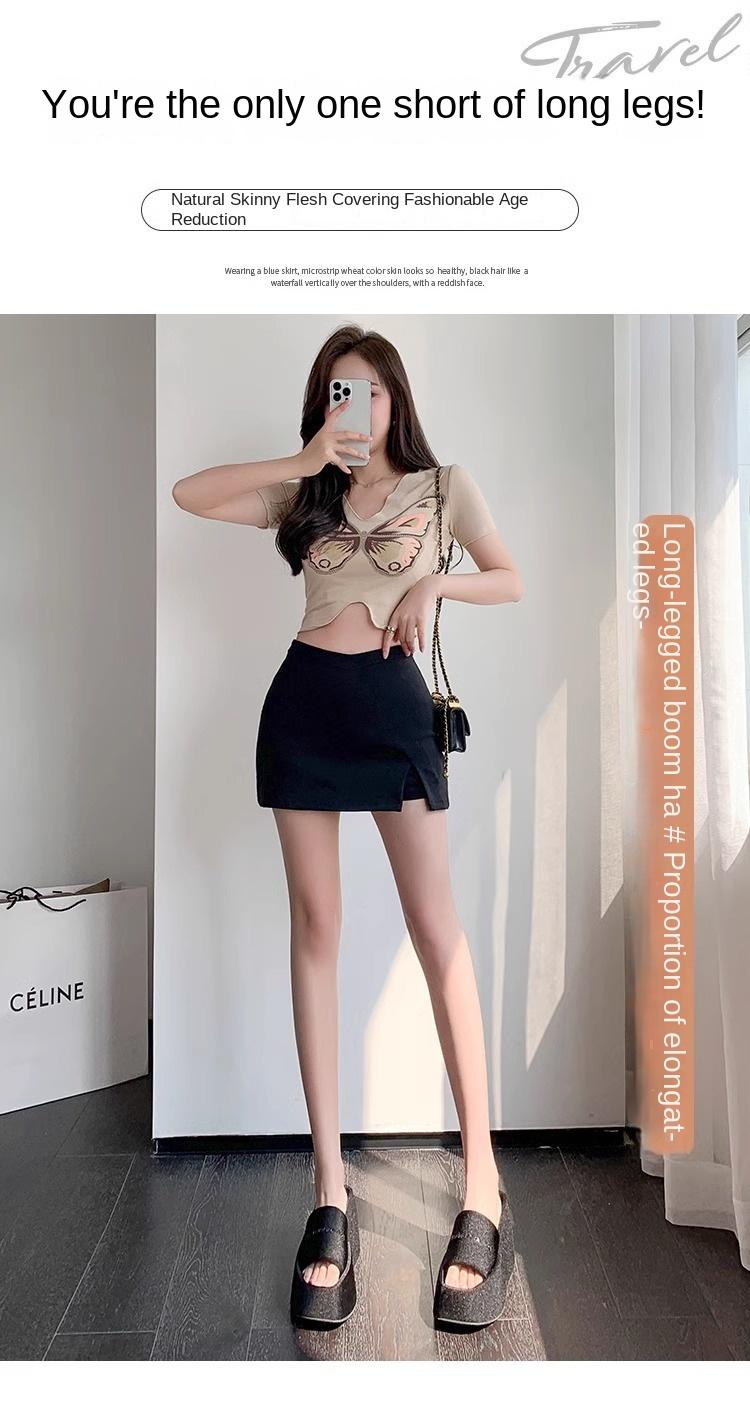 Product Introduction of Black midi skirt for women, spring new style, sexy and sexy girl, high waist, tight fitting, hip hugging skirt, pure desire style, A-line ultra short skirt 2