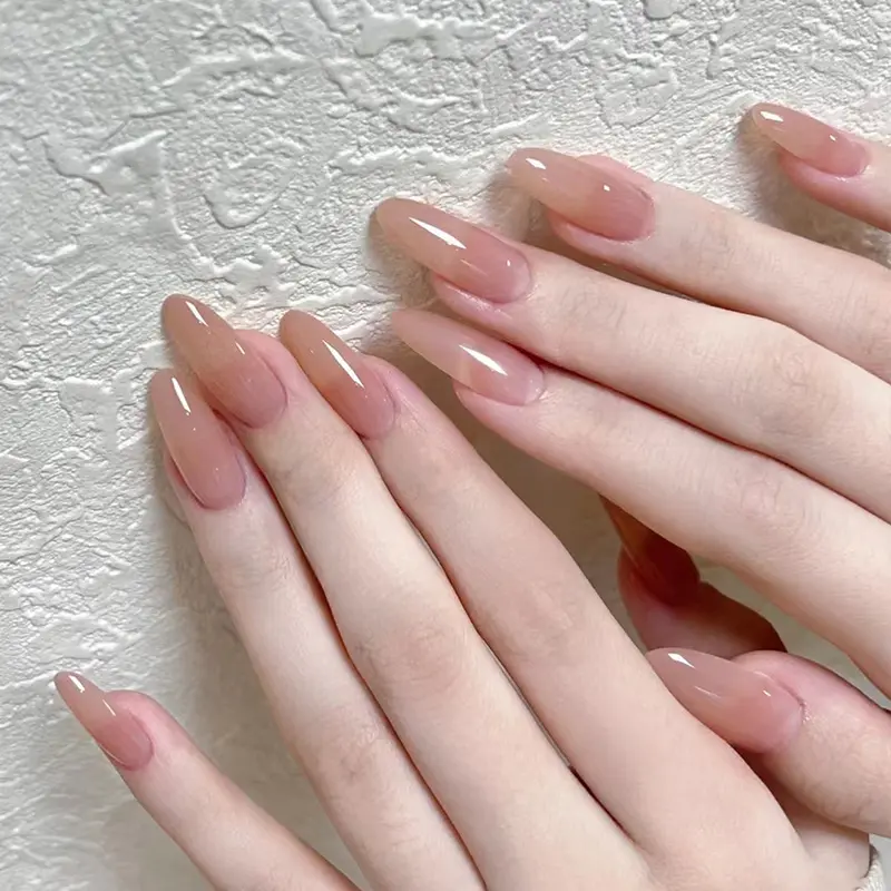 30 pieces of simple basic nude color manicure long pointed solid color wearable nails removable finished fake nails