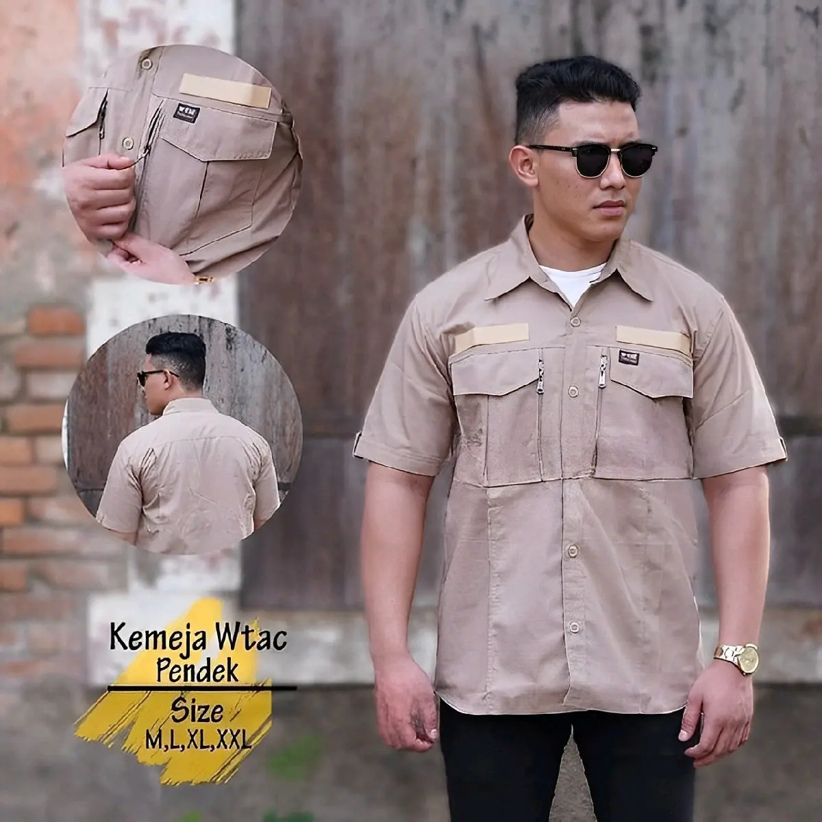 Kemeja tactical pria w tac lengan pendek Casual