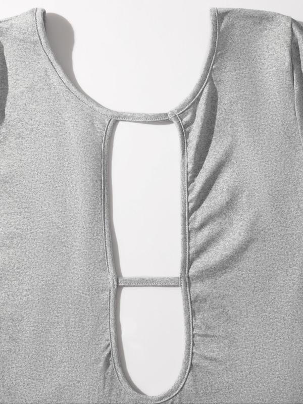Women's Solid Color Cut Out Backless Long Sleeve Romper , Womenswear, Lady Minimalist Comfort Basic Casual Round Neck Romper for Spring & Fall, Ladies Clothes for Daily Wear 4