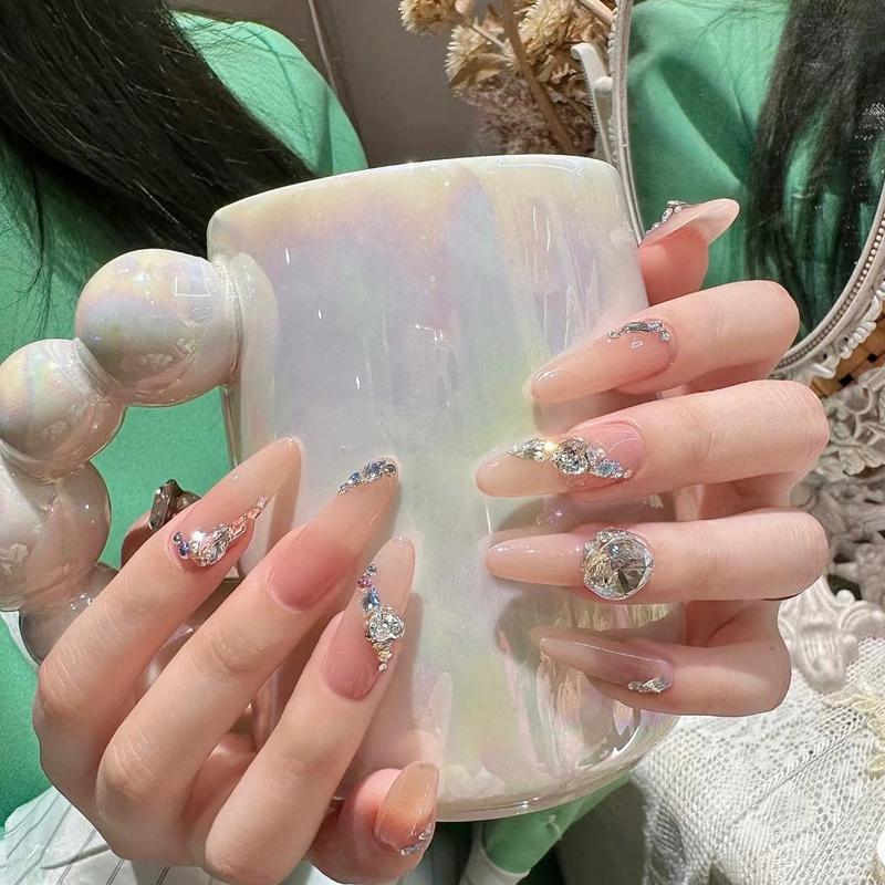 M173 NAILBOX_MÓNG ÚP THIẾT KẾ SƠN THẠCH NÂU GẮN ĐÁ XINH SANG Nữ nail  box