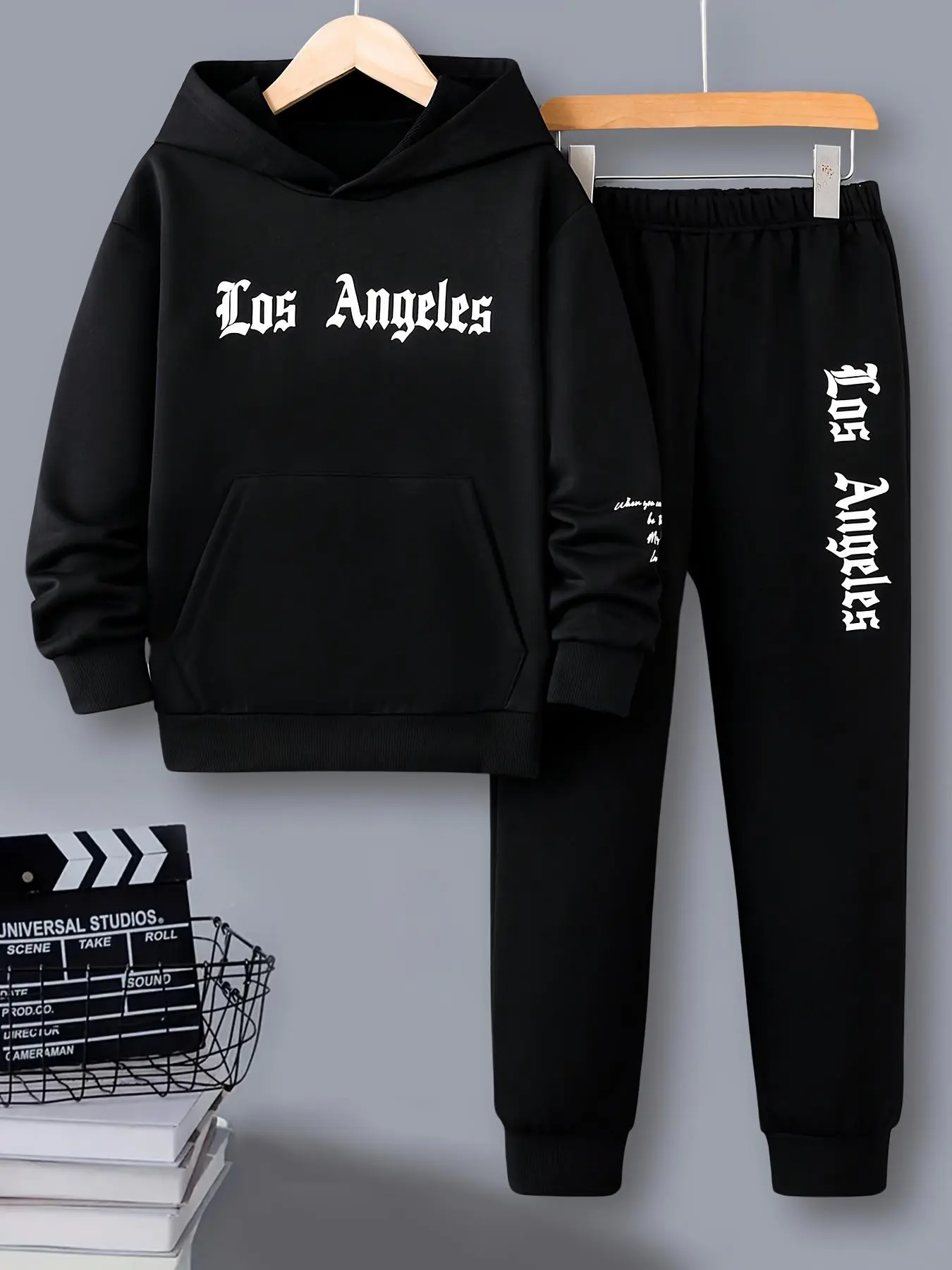 Two-Piece Set Boy's Letter Print Hoodie & Sweatpants Set, Casual Long Sleeve Hooded Sweatshirt & Jogger Pants, Kids Fall & Winter Clothes for Daily Wear