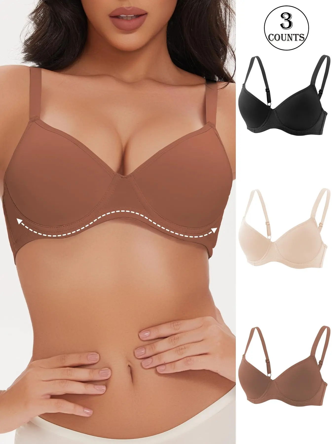 Women's Solid Underwire Push Up Bra, Breathable Comfortable Adjustable Strap Bra, Women's Lingerie for All Seasons