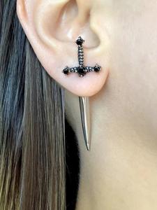 Arete de botón de espada gótica decorado con cristal artificial, 1 par de joyería punk vintage para mujeres para fiesta, decoración de ropa diaria, joyería comodín y exquisita para regalo de cumpleaños