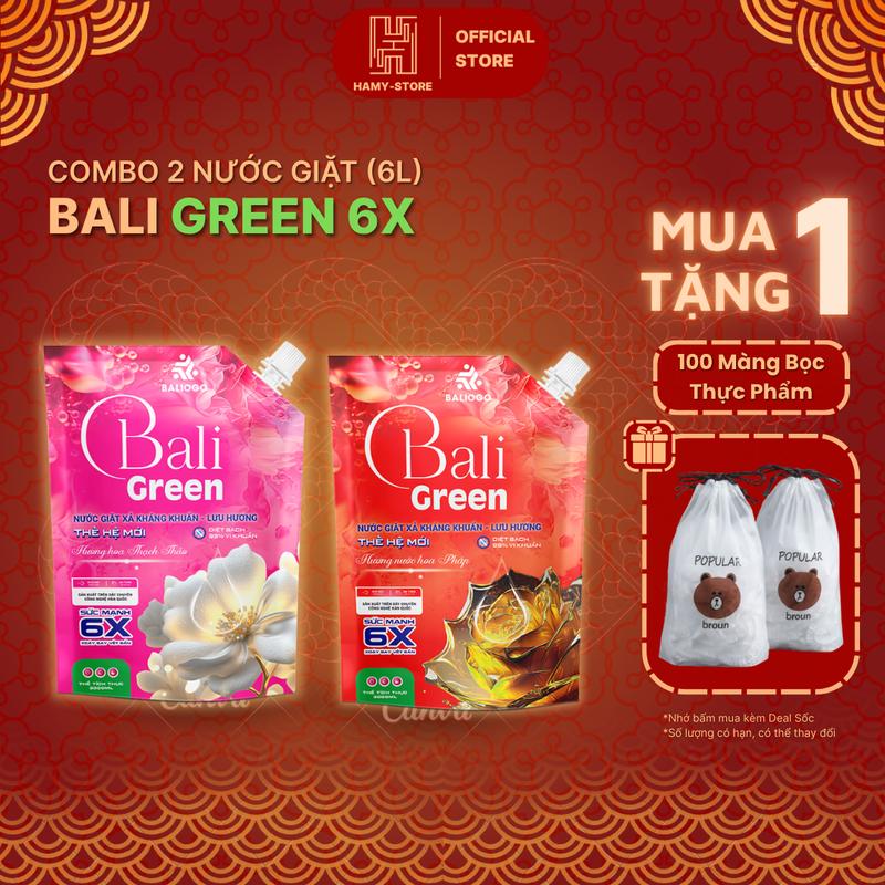 [Combo 2 Túi]: Túi Nước Giặt Xả kháng khuẩn Bali Green 6X, Hương nước hoa Pháp, Siêu Thơm, Lưu Hương Lâu, Đậm Đặc - 3000ML